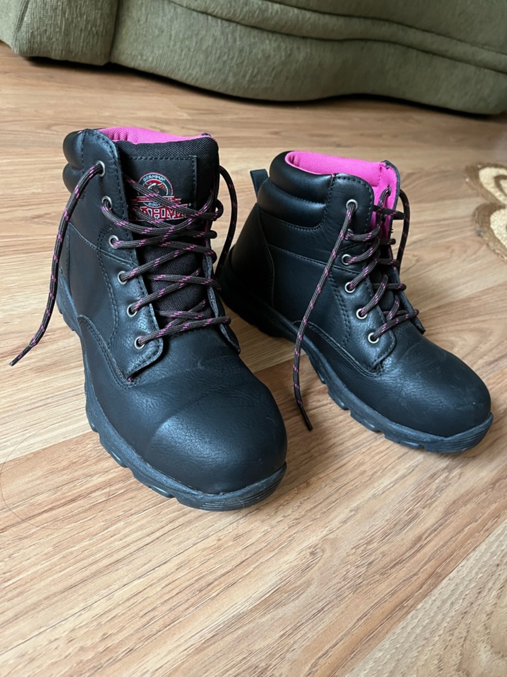 Brahma Black Work Boots with Pink Interior